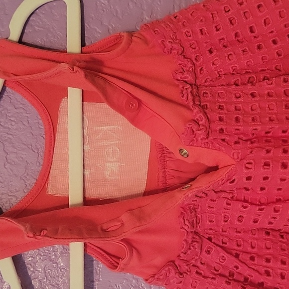 Calvin Klein Red Eyelet dress buttons and snaps designer ruffle - Picture 6 of 7